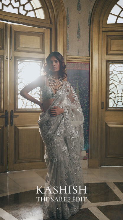 Teal Blue Sequin Saree