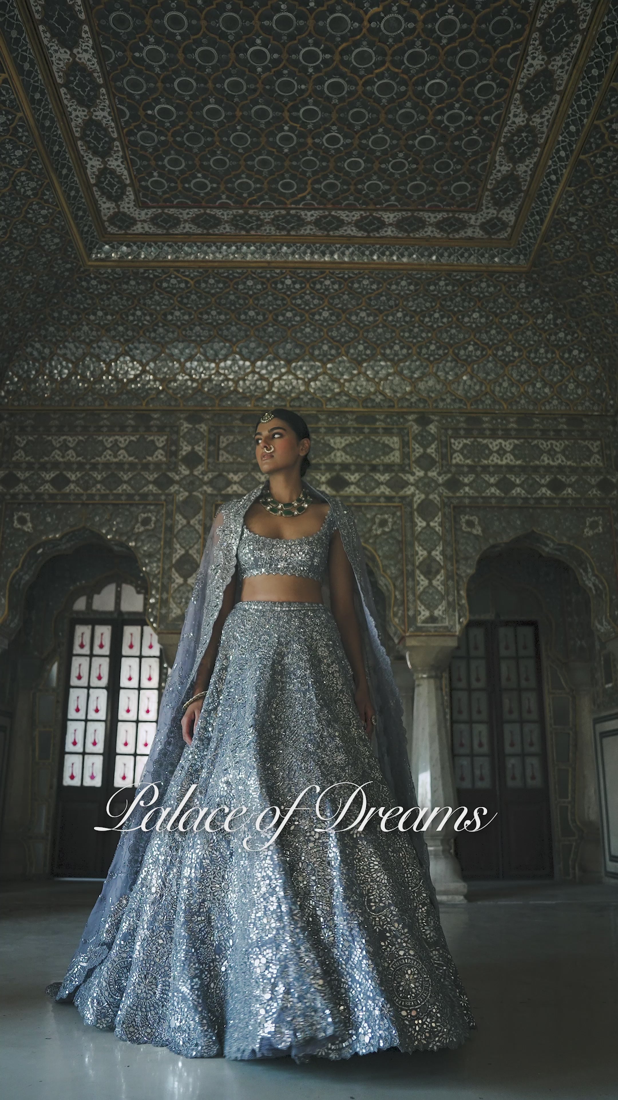 Steel Grey Mirror Work Lehenga Set