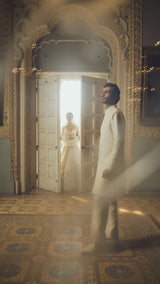 Nude Geometric Sherwani Set