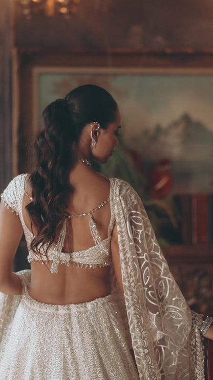 Ivory Crystal Lehenga Set