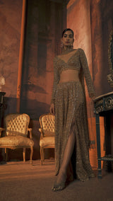 Gold Slit Skirt Set