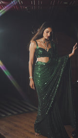 Emerald Green Ombre Sequin Georgette Saree