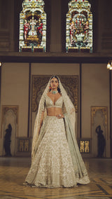 Ivory Sage Zardosi Lehenga Set
