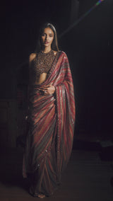Vintage Wine Sequin Georgette Saree