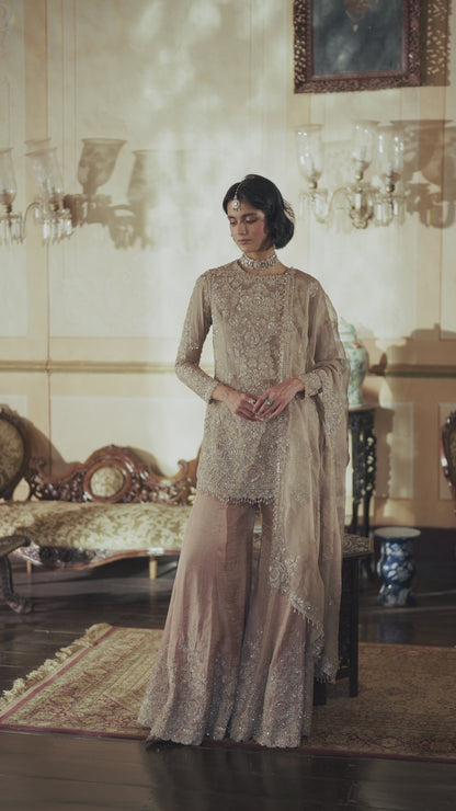 Peach Gold Sharara Set