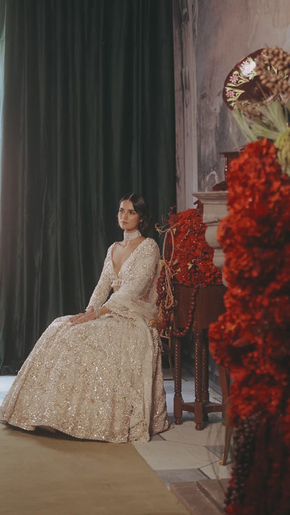 Ivory Sequin Lehenga Set