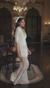 White Sequin Jacket Sharara - Pant Set