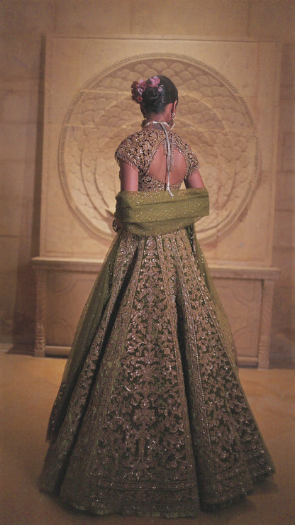 Green Velvet Zardosi Lehenga Set