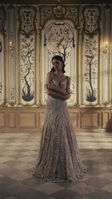 Nude Multi-Coloured Floral Gown