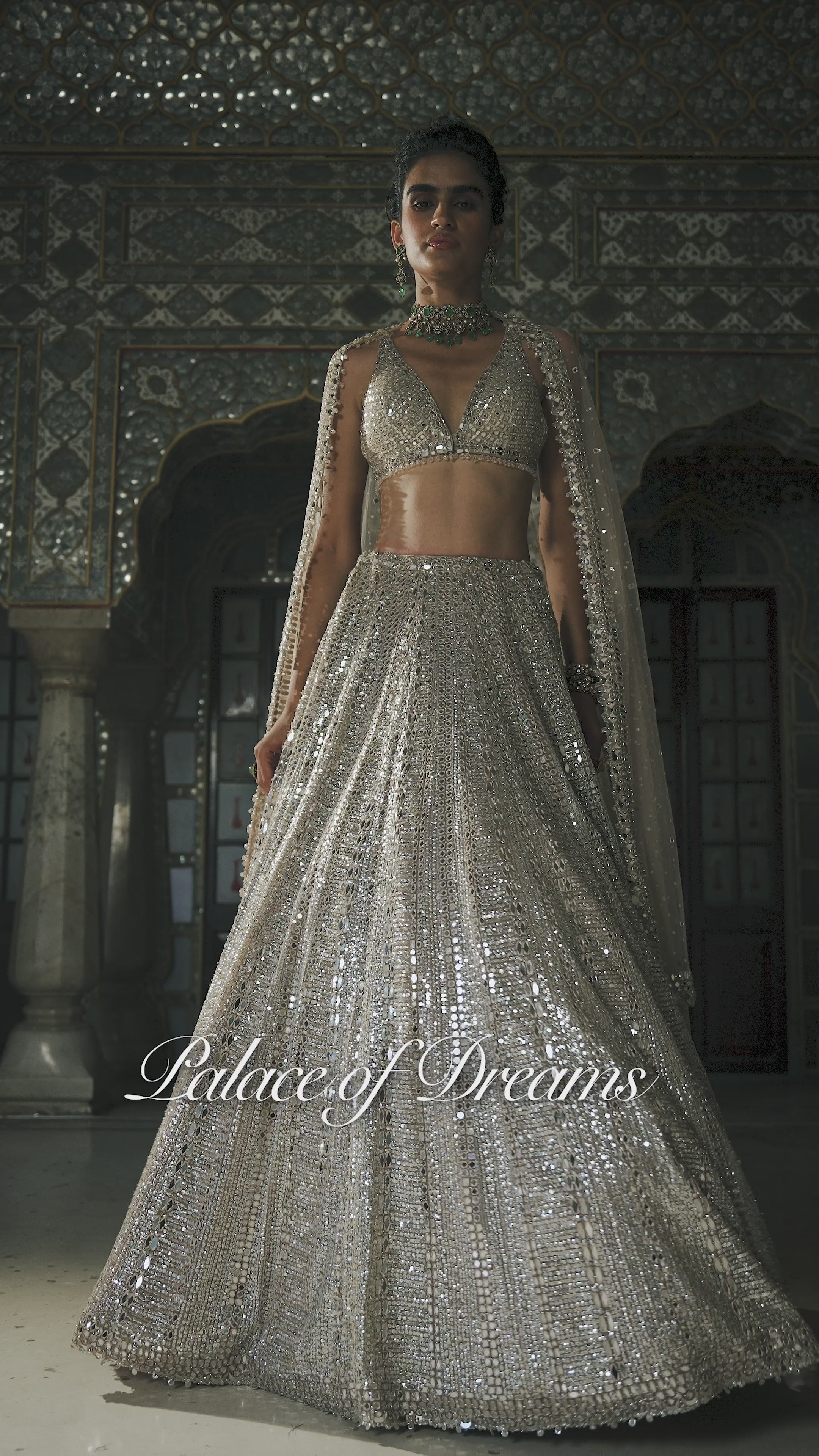 Champagne Mirror Work Lehenga Set