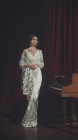 Gold Silver Sequin Georgette Saree