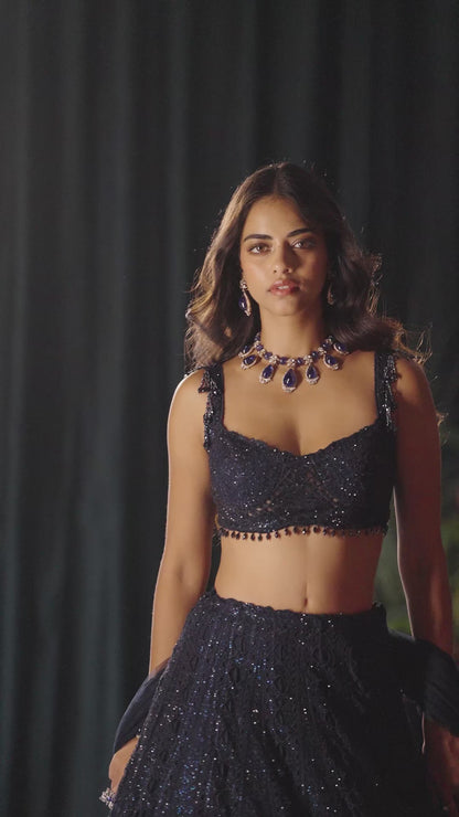 Navy Crystal Lehenga Set