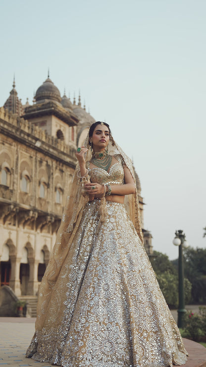 Gold Mirror Work Lehenga Set