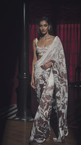 Coffee Cream Sequin Georgette Saree