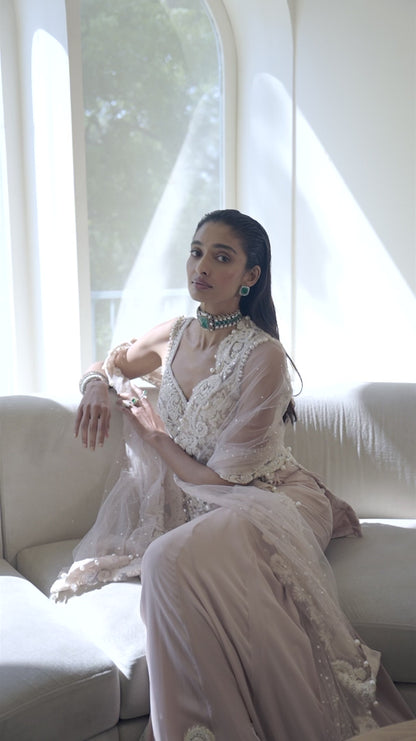 Alia Bhatt In Dusty Pink Pearl Sharara Set