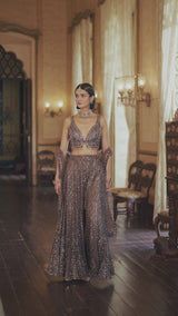 Brown Sequin Sharara Set