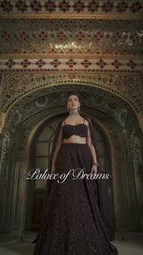 Wine Sequin Lehenga Set