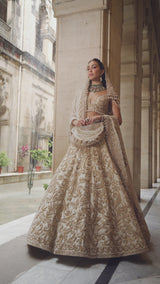 Beige & Gold Lehenga Set