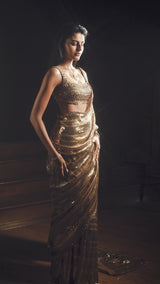 Antique Gold Sequin Georgette Saree