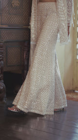 White Sequin Open Jacket - Sharara Pant Set