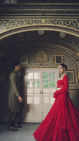 Olive Green Thread Sequin Sherwani Set