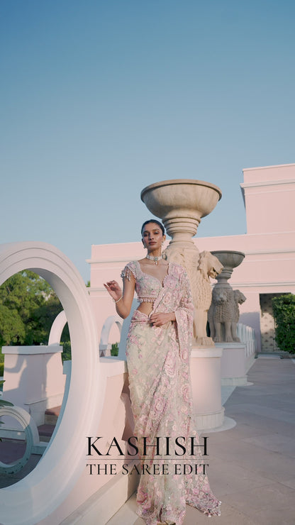 Khushi Kapoor in Mint Green Multi-Coloured Floral Saree
