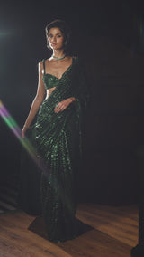 Emerald Green Sequin Georgette Saree