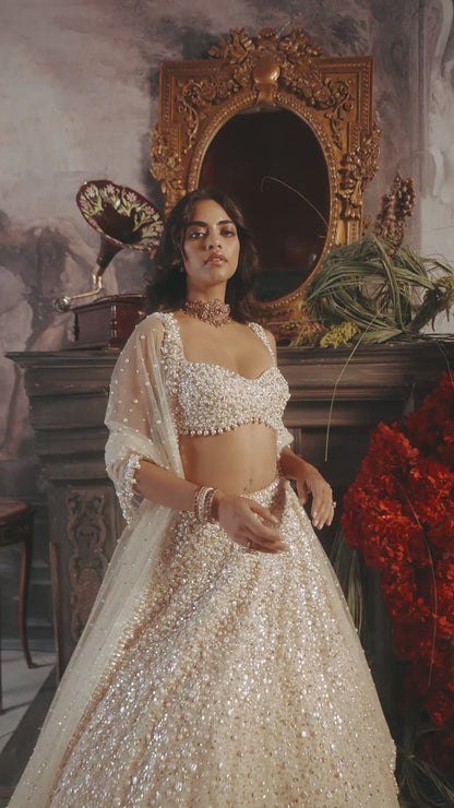 Butter Cream Pearl Lehenga Set