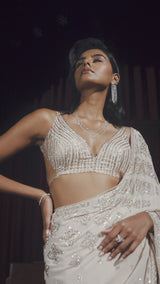 Nude Crystal Georgette Saree