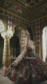 Multi-Coloured Three-Dimensional Floral Lehenga Set