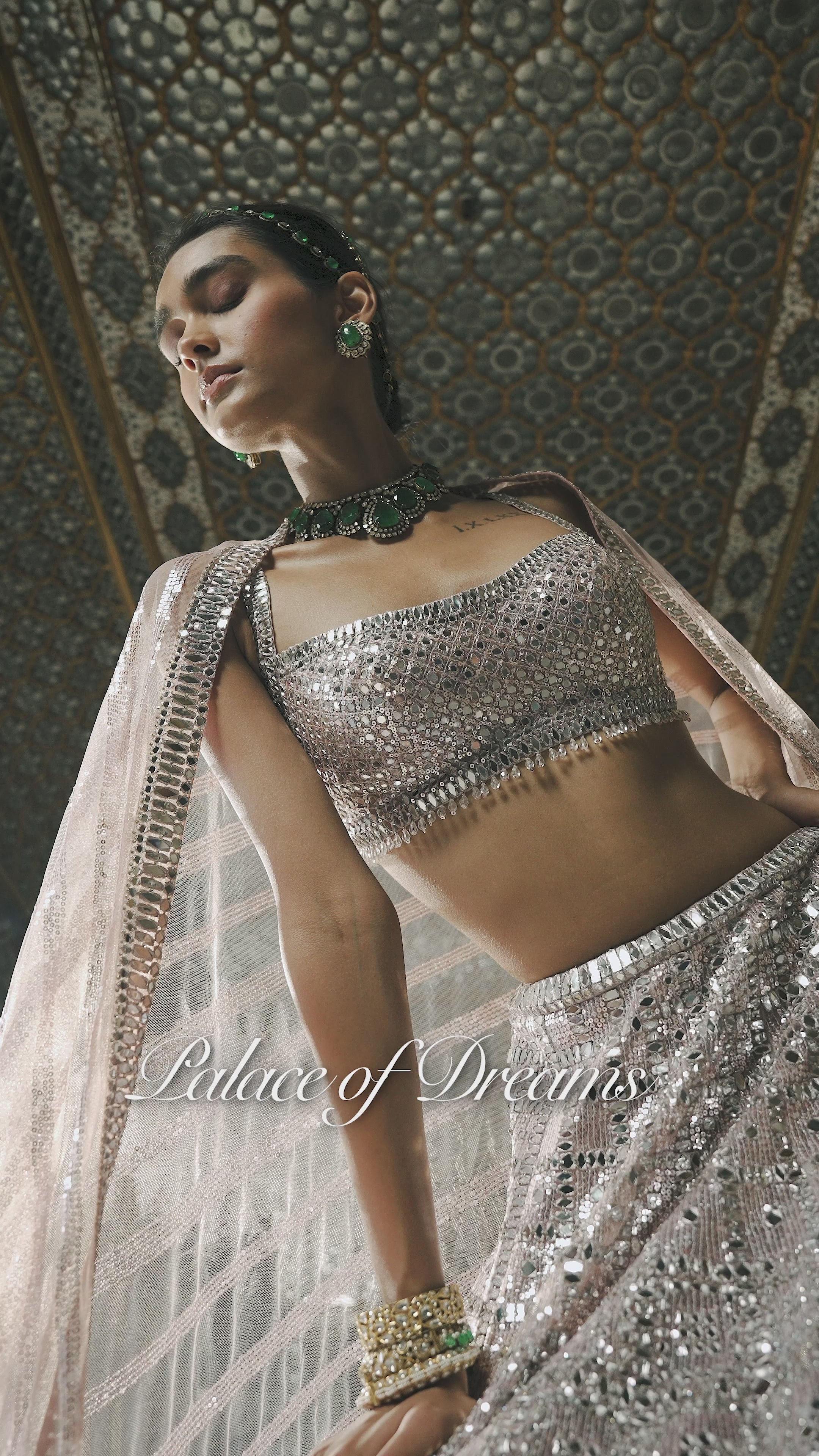 Rose Gold Mirror Work Lehenga Set