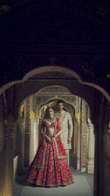 Beige Zardosi Short Sherwani Set