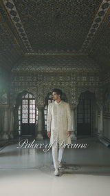 Ivory Mirror Work Sherwani Set