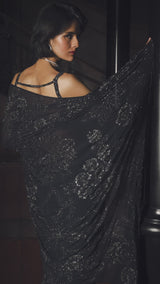 Steel Blue Crystal Georgette Saree