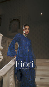 Navy Blue Thread Work Sharara Set