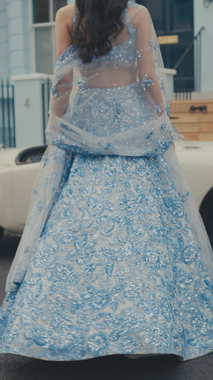 Sara Tendulkar In Powder Blue Floral Lehenga Set