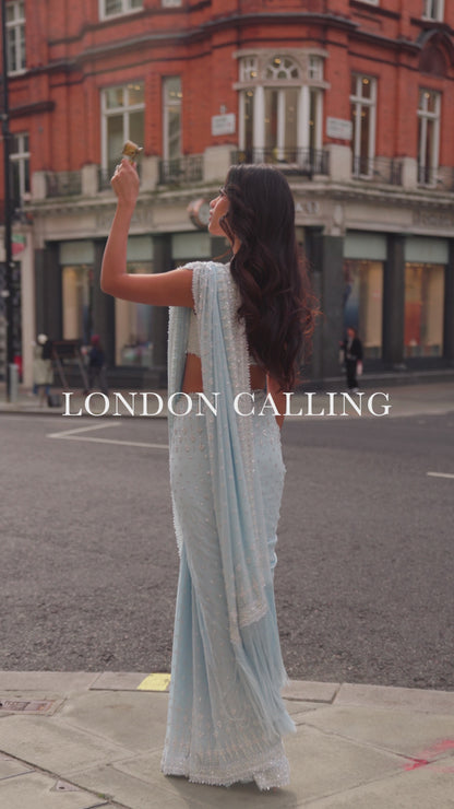 Powder Blue Ombré Sequin Saree