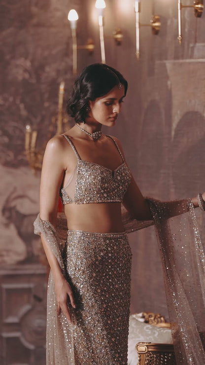 Silver Gold Crystal Skirt Set