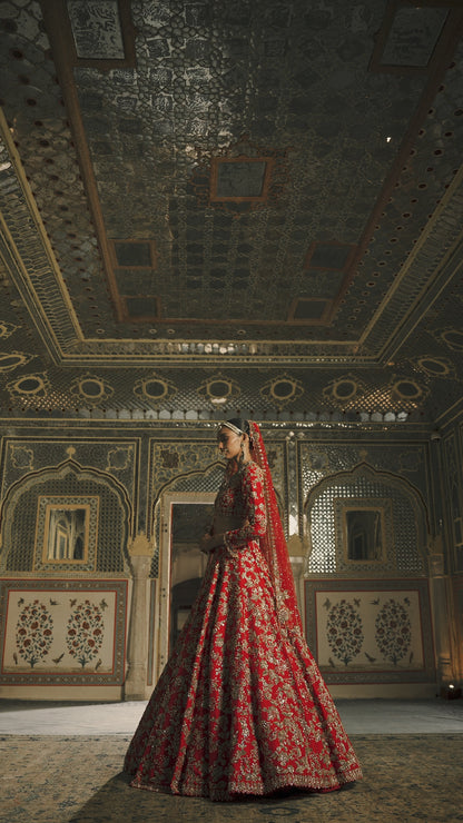 Red Crystal Lehenga Set