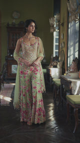 Leaf Green Three-Dimensional Sharara Set