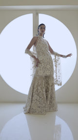 Mira In Nude Three-Dimensional Sharara Set
