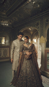 Beige Zardosi Sherwani Set