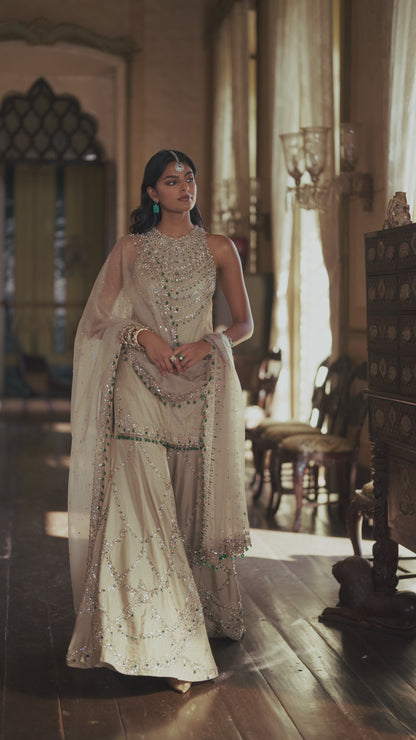 Champagne Emerald Crystal Sharara Set