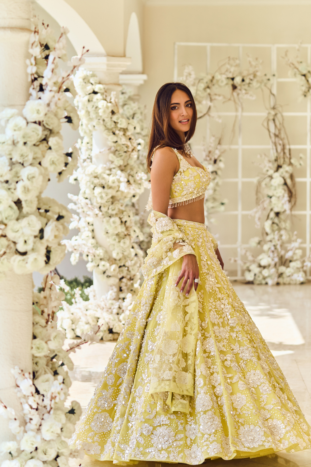 Buy White Organza Embroidered Sequin And Yellow Floral Lehenga & Blouse For  Women by Incheetape Online at Aza Fashions.