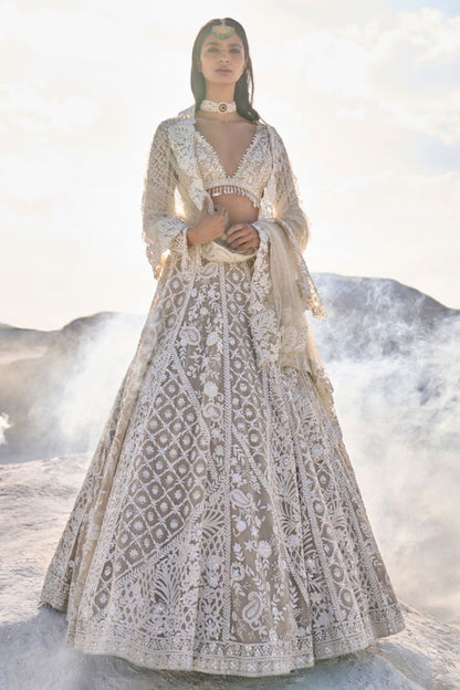 Nude Cream Abstract Dori Lehenga Set