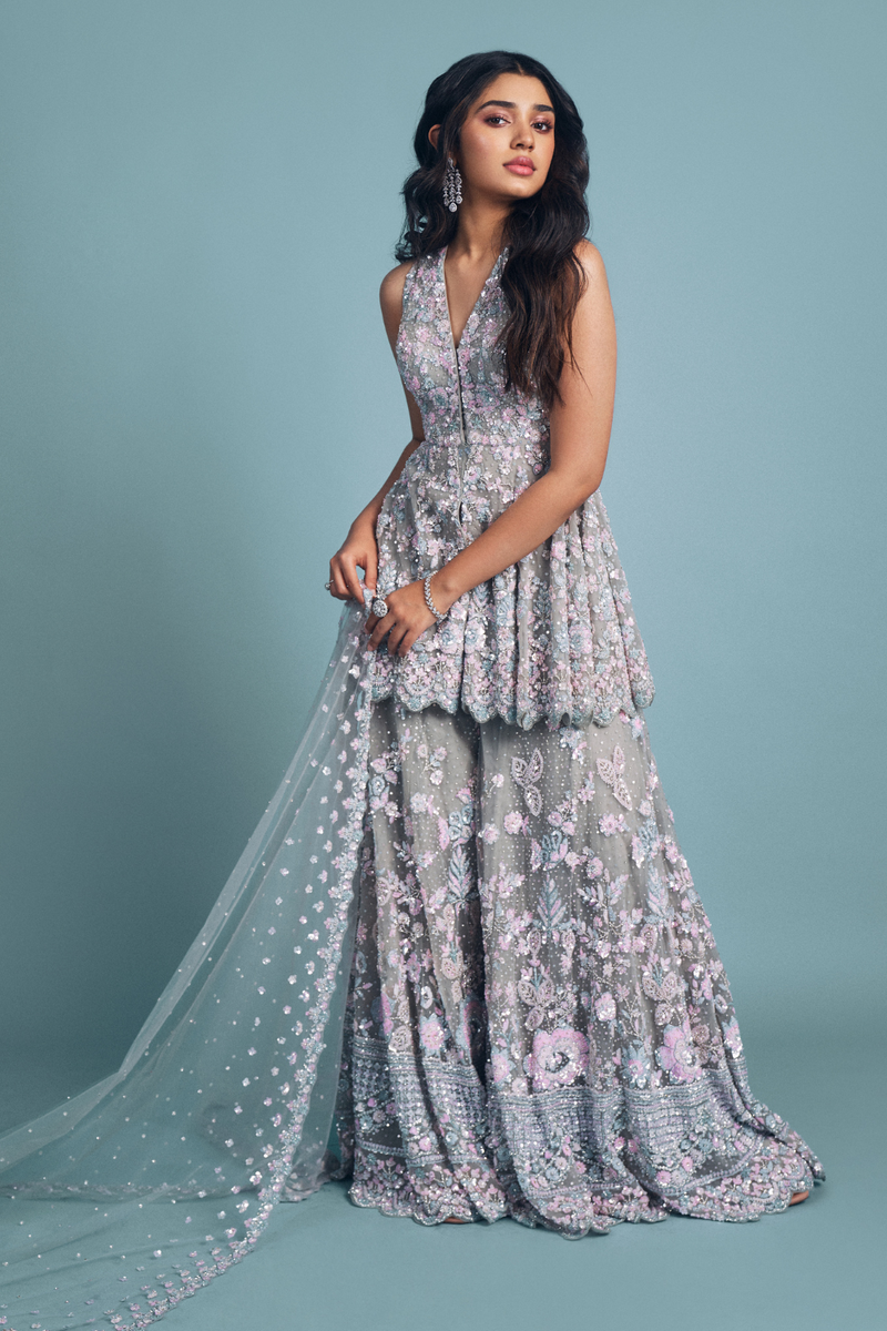Ash blue embroidered wedding gown | Fairy bridal dress – Sumarokova Atelier