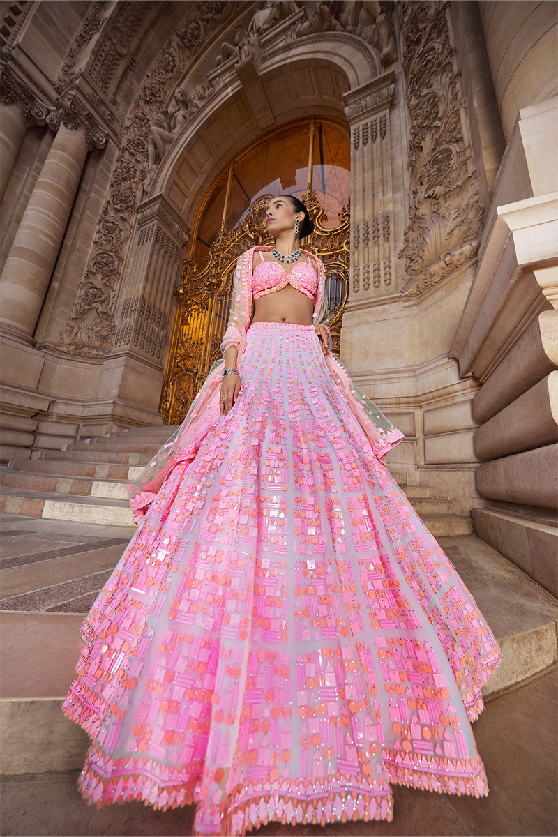 Buy Peach and Pink Embroidered Designer Lehenga with Dupatta – Pure Elegance