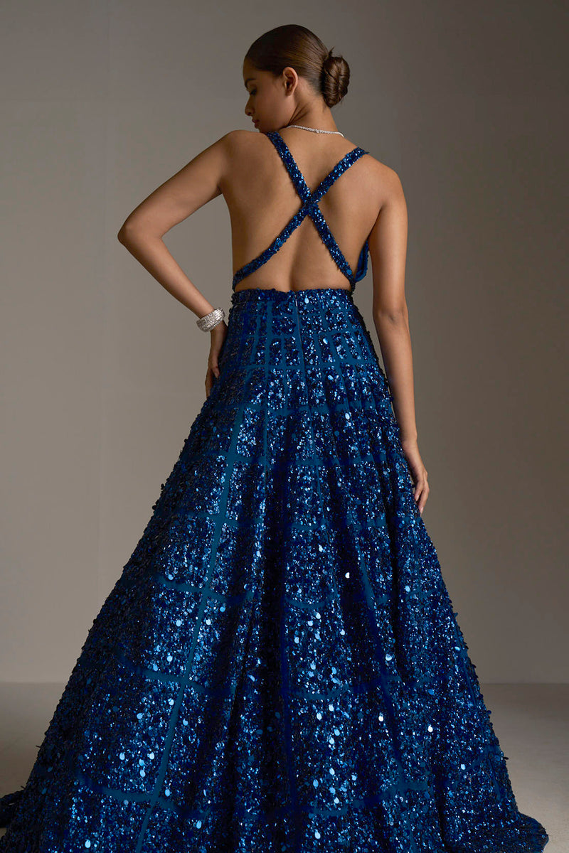 Buy Blue Sequin Gown Online In India  Etsy India
