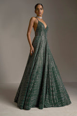 Bottle Green Crystal Gown