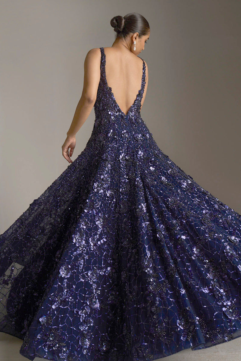 Shop Navy Blue Georgette Resham Work Gown Wedding Wear Online at Best Price  | Cbazaar
